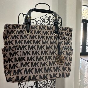 Michael Kors Black and Brown MK Pattern Tote